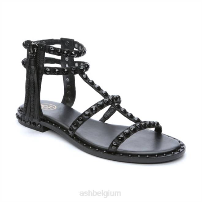 power bis ton-sur-ton platte sandaal met studs en kwastjes vrouwen zwart sandalenASH PRRX67
