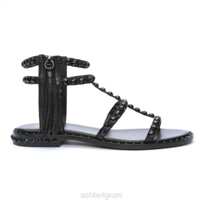 power bis ton-sur-ton platte sandaal met studs en kwastjes vrouwen zwart sandalenASH PRRX67