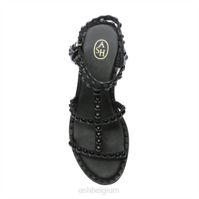 power bis ton-sur-ton platte sandaal met studs en kwastjes vrouwen zwart sandalenASH PRRX67